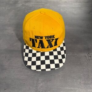 Vintage AIM New York Taxi Snapback Hat Yellow Black White Checkered 1997 NYC